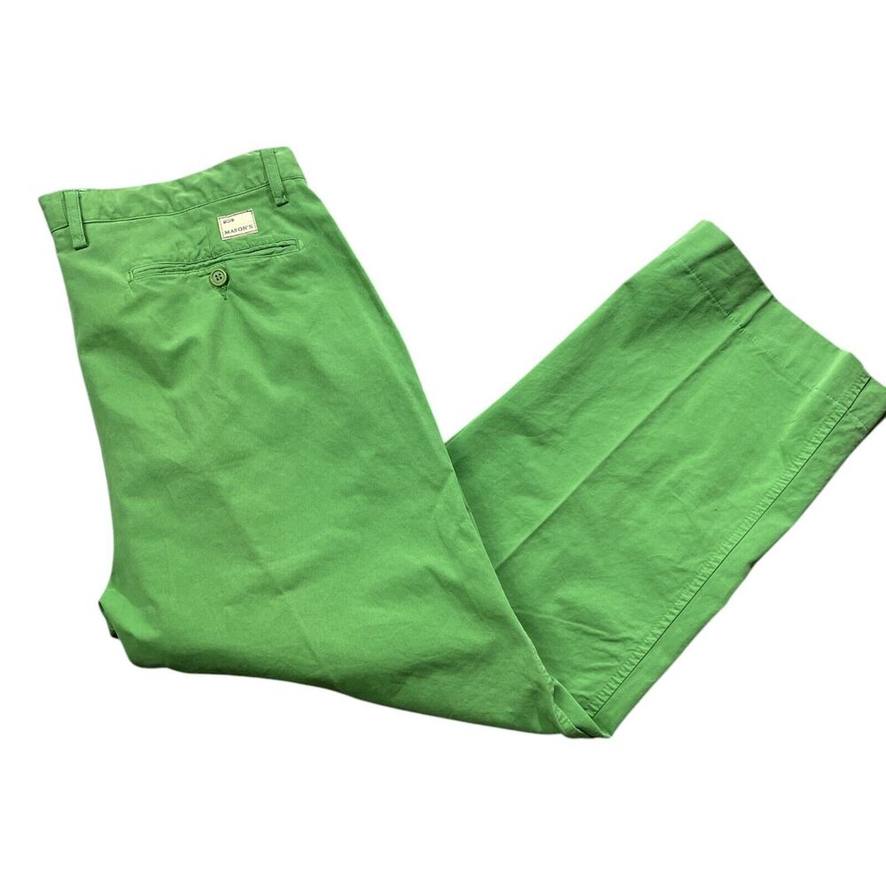 Mason's 36 Green Men's Pants 100% Cotton‎ Italy Zipper Short Inseam